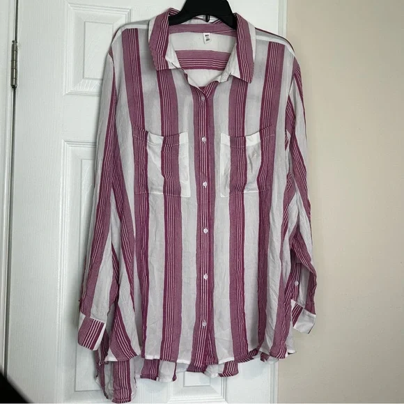 BP Women’s Blouse 4X Button Pink and White Striped Button Down Viscose NWT - Picture 2 of 8